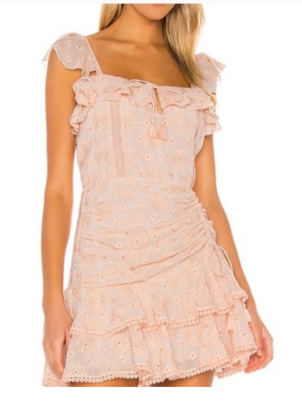 Saylor Julianna Dress Blush Pink Ruffle Eyelet Mini Dress Size S